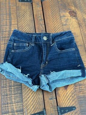 American Eagle Outfitters Dark Indigo Rolled Cuff Denim Shorts